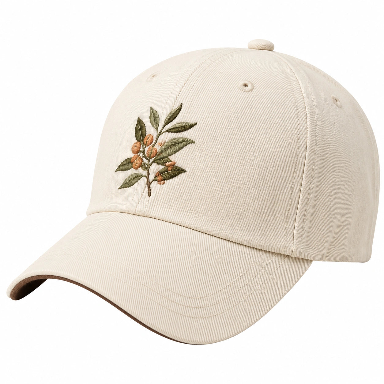 Baseballkappe Einheitsgröße aus Baumwolltwill in Beige mit Pflanzenstickerei