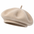 Baskenmütze Einheitsgröße Beige Strick mit Rippstruktur für Damen