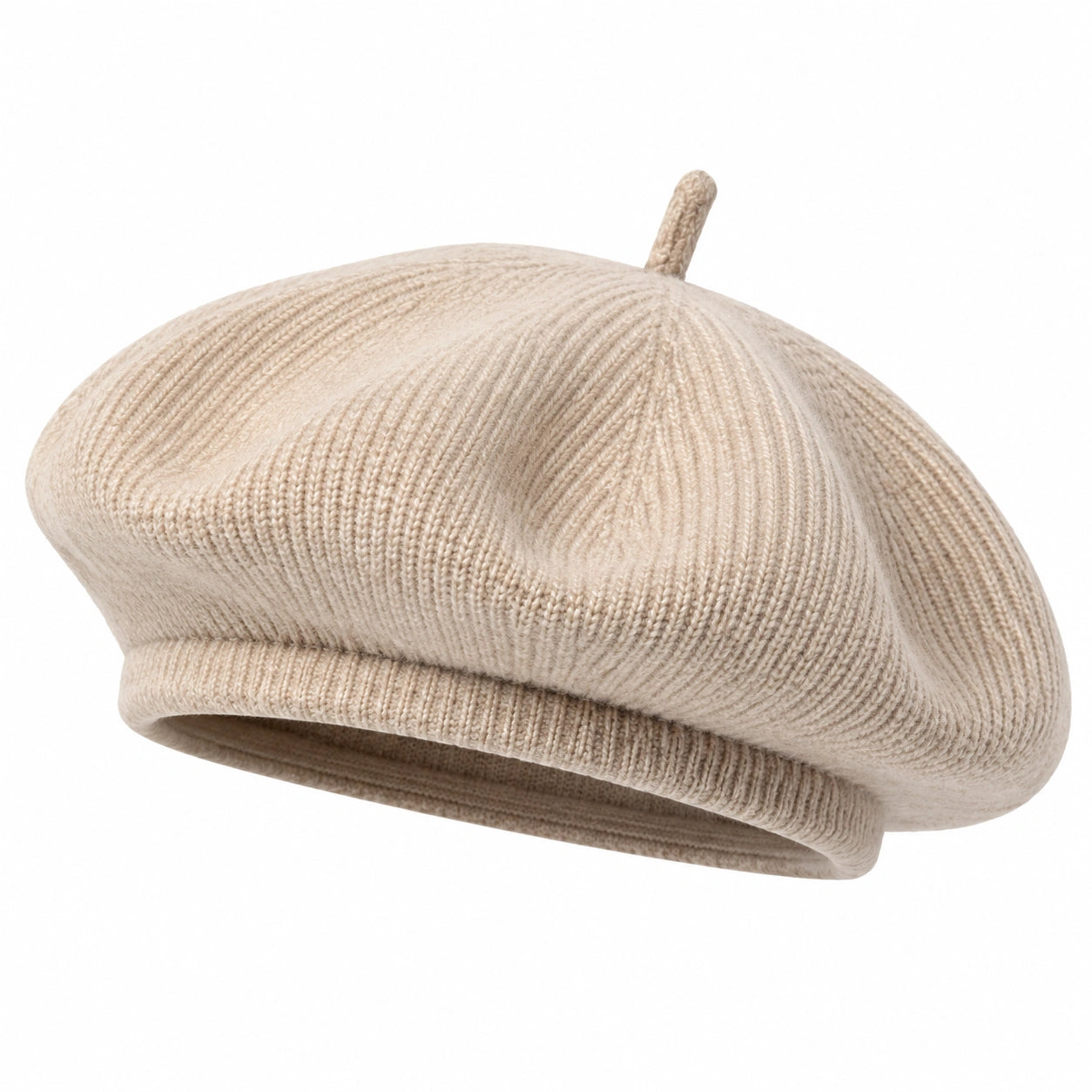 Baskenmütze Einheitsgröße Beige Strick mit Rippstruktur für Damen