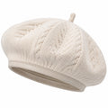Baskenmütze Einheitsgröße in Creme mit Strickmuster für Damen und Herren