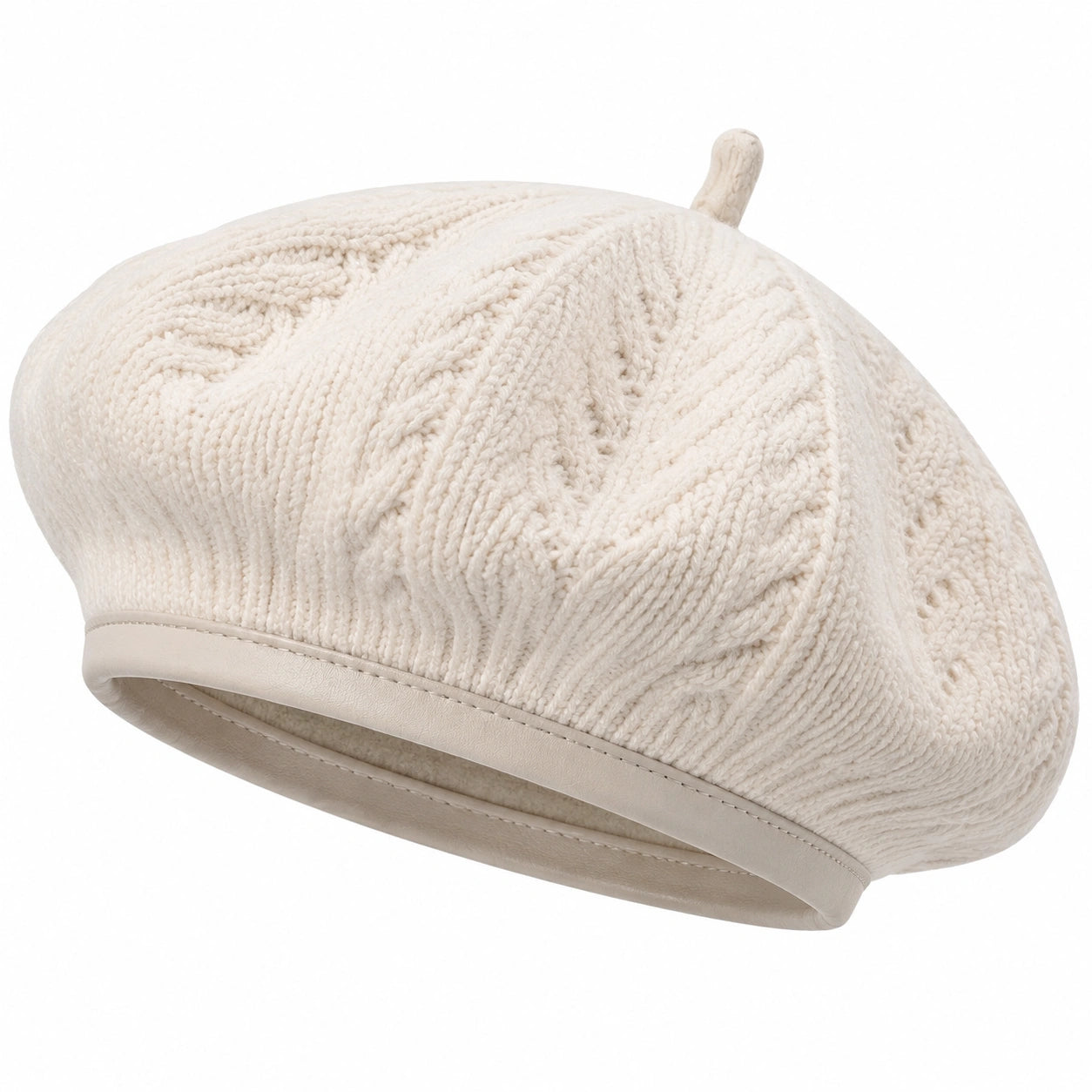 Baskenmütze Einheitsgröße in Creme mit Strickmuster für Damen und Herren