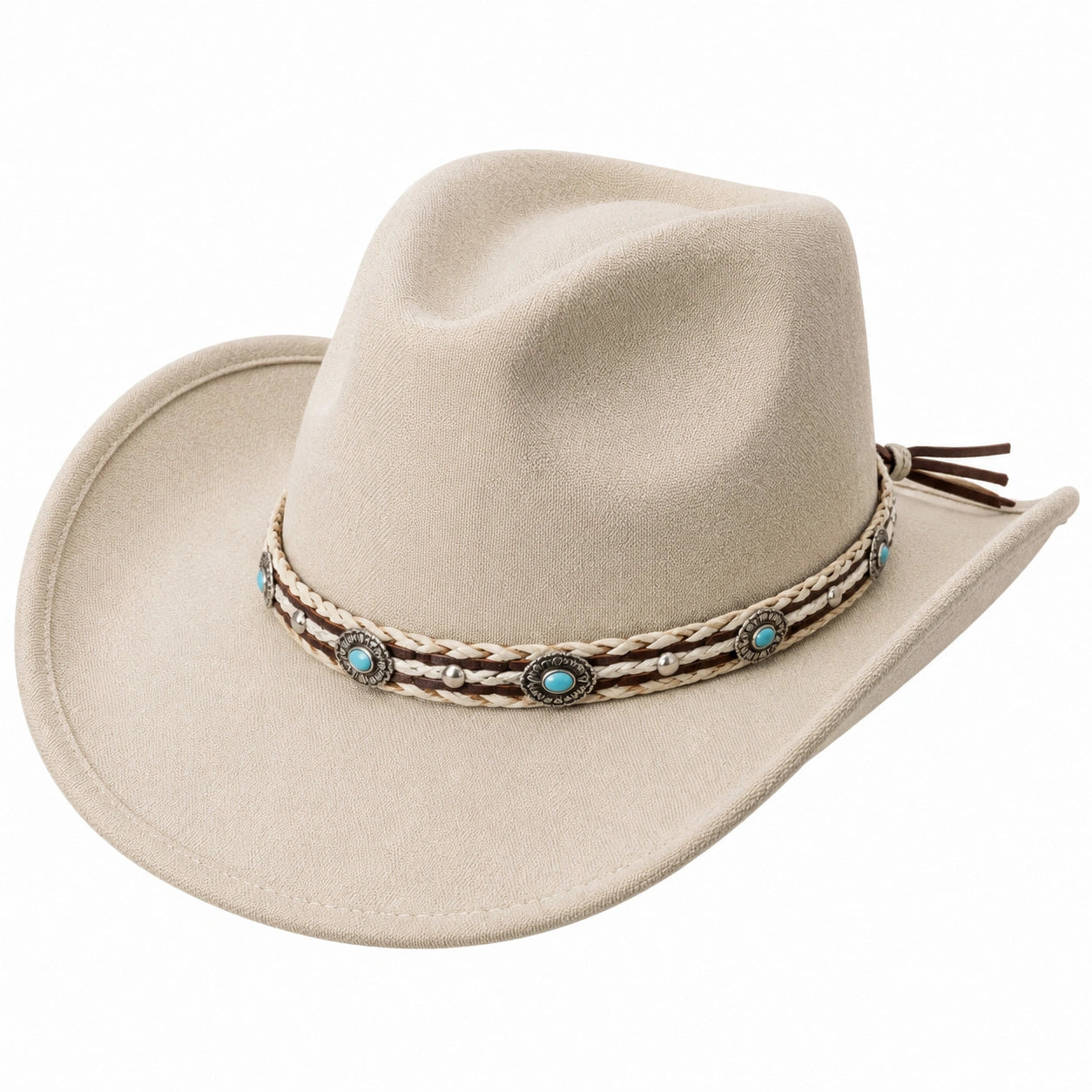 Cowboyhut Einheitsgröße Beige Textil mit geflochtenem Zierband
