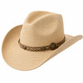 Cowboyhut Einheitsgröße aus Stroh in Naturbeige mit Zierband für Freizeit im Westernstil
