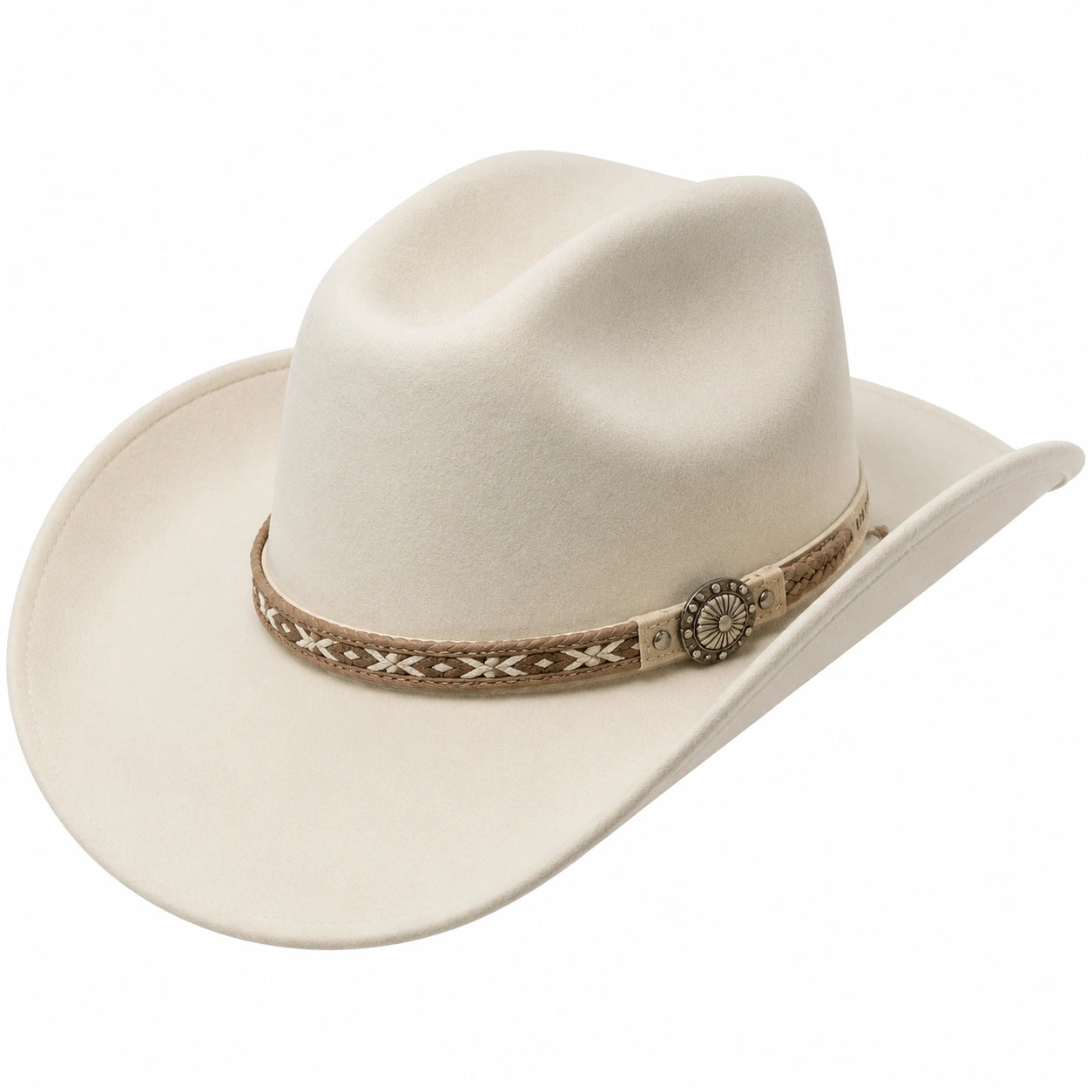 Cowboyhut Einheitsgröße in Creme mit Filzoptik und geflochtenem Zierband