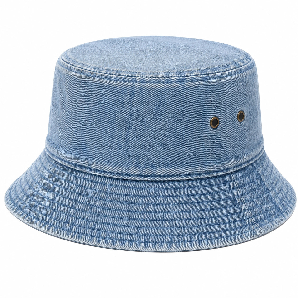 Fischerhut Einheitsgröße aus Denim Hellblau mit Ösen im lässigen Stil