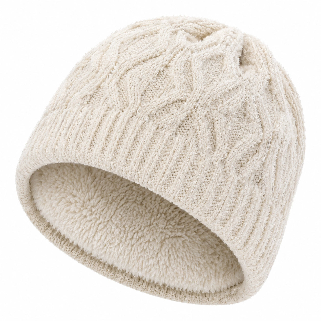 Strickmütze Einheitsgröße Creme mit Plüschfutter für kalte Tage