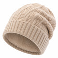 Strickmütze Einheitsgröße Beige mit weichem Innenfutter Zopfmuster für Winter