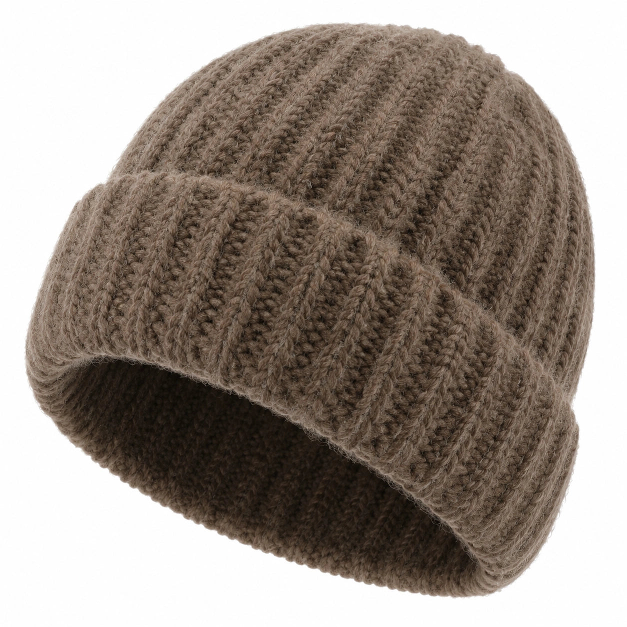 Strickmütze Einheitsgröße Braun aus Stricktextil mit Umschlag für Alltag